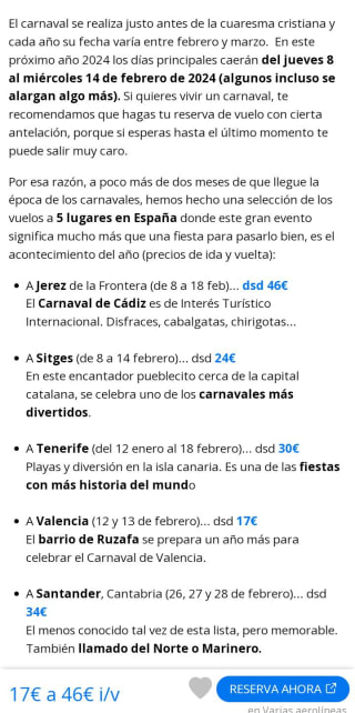 Vuelos a los mejores carnavales de España desde 17€