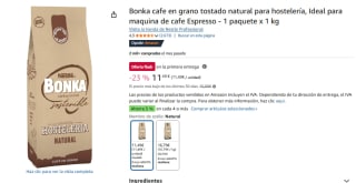 1Kg Bonka café en grano tostado natural por 11,49€