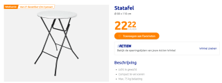 Statafel voor €22,22 bij Action