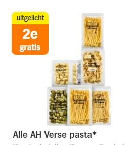 Alle AH Verse pasta 1+1 gratis bij de AH