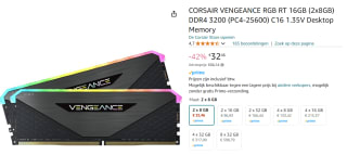 Corsair Vengeance RGB RT 16GB(2x8GB) voor €32,12 bij Amazon