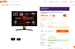 Monitor curvo marca Acer modelo ED273 P 27" por 169,98€