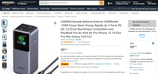 Batterie Externe Ugreen Nexode 20000mAh 130W à 99,99€