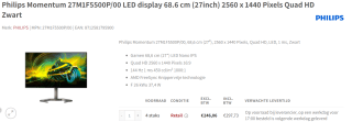 Philips Momentum 27M1F5500P/00 27" Quad HD 240Hz IPS monitor voor €297,73 bij Redshell