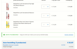 Alle Maybelline mascara 1+2 gratis bij Trekpleister