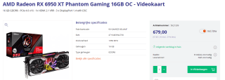 AMD Radeon RX 6950 XT Phantom Gaming 16GB OC - Videokaart bij Azerty