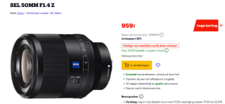 Sony SEL 50mm F1.4 FF E-mount lens Full Frame voor €899 bij Bol