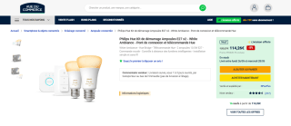 Philips Hue Kit de démarrage Ampoules E27 x2 - White Ambiance - Pont de connexion et télécommande Hue à 114,26€