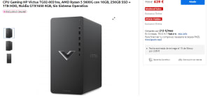Torre Gaming HP Victus TG02-0031ns, AMD Ryzen 5 5600G con 16GB, 256GB SSD + 1TB HDD, Nvidia GTX1650 4GB, Sin Sistema Operativo por 639€