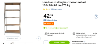 Handson stellingkast zwaar metaal 180x90x40 cm 175 kg 1+1 gratis bij de Gamma