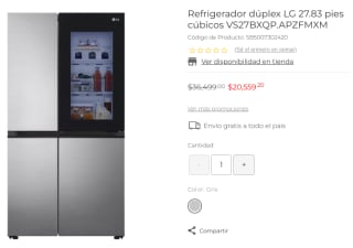 Refrigerador Dúplex LG por $16,447 en Suburbia