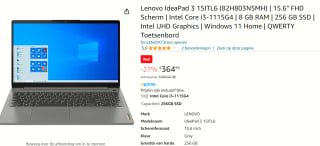 LENOVO IdeaPad 3 15ITL6 Intel Core i3-1115G4 15.6inch voor €364,99 bij Amazon