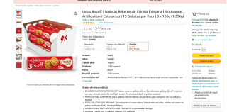 Lotus Biscoff Galletas Rellenas de Vainilla Vegana 9 paquetes 150gr por 12,49€
