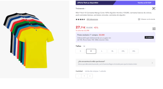 Pack de 10 Camisetas de Manga Corta para Hombre por 15.71€