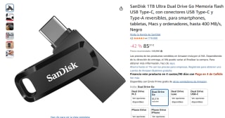 SanDisk 1TB Ultra Dual Drive Go Memoria flash USB Type-C por 85,31€