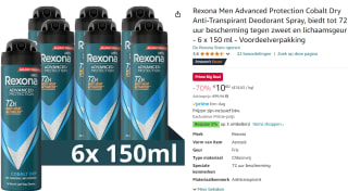 6 x 150 ml Rexona Men Advanced Protection Cobalt Dry deodorant voor €10,60 met Amazon Prime