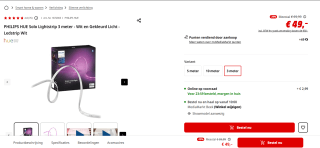PHILIPS HUE Solo Lightstrip 3 meter - Wit en Gekleurd Licht voor €49 bij de Mediamarkt