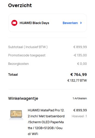 HUAWEI MatePad Pro 12.2 inch voor €764,99 dmv code