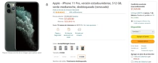 iPhone 11 Pro 512GB Reacondicionado por $7,430 en Amazon
