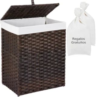 Cesto ropa sucio con tapa 90L 46.5x61x34cm, dos bolsas de forro de regalo por 14,21