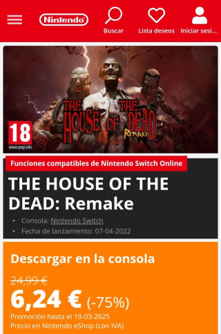 The house of the dead: Remake Nintendo Switch por 6,24€.