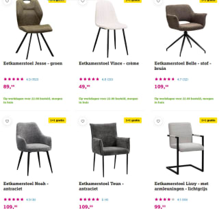 1+1 gratis op diverse eetkamerstoelen bij Leen Bakker