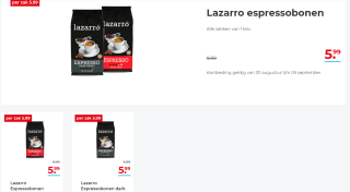 Lazarro espressobonen Alle zakken van 1 kilo voor €5,99 bij Hoogvliet