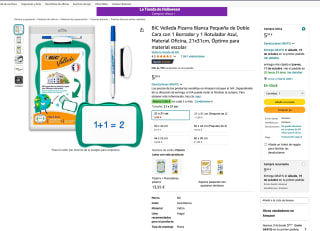 BIC Velleda 2 Pizarras Blancas Pequeñas de Doble Cara con 1 Borrador y 1 Rotulador Azul 21x31cm por solo 5,95€