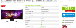 Corsair 45 " OLED CM-9030001-PE 0 ms, 3440 x 1440 pixels, Black voor €1387 bij Megekko