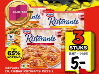 3 Dr. Oetker Ristorante Pizza's voor € 5 bij Vomar