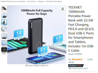 Collect a Tecknet 10000mAh portable power bank from Amazon for £12.49