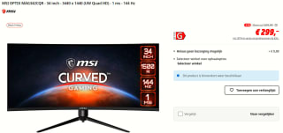 MSI OPTIX MAG342CQR - 34 inch - 3440 x 1440 monitor voor €299 bij de MediaMarkt