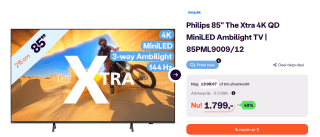 Philips The Xtra 85PML9009 Ambilight (2024) voor €1.799 bij Ibood