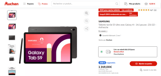 Tablette 14,6" Samsung Galaxy Tab S9 Ultra 256 Go à 1349€