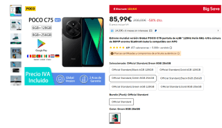 Xiaomi POCO C75 de 8GB/256GB por 85,99€