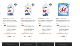 7€ dto Por compra superior a 20€ en selección de detergentes SKIP y suavizantes Mimosín