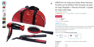 Neceser con Kit Belleza Mini Secador de pelo de Viaje Plegable + Plancha Portátil + Cepillo de Viaje Color Rojo por 20,49€
