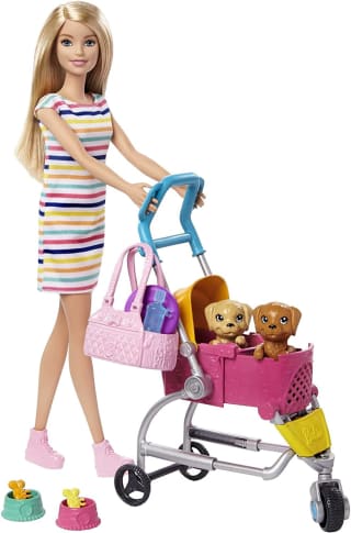 Barbie met Hond 2 honden in wandelwagen voor €14,99 bij Amazon