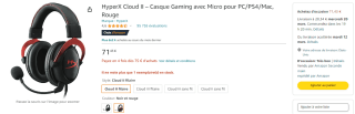 Casque Gaming HyperX Cloud II avec Micro pour PC/PS4/Mac, Rouge à 71,43€