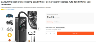 CARSUN Oplaadbare luchtpomp voor €16,99 bij Ochama