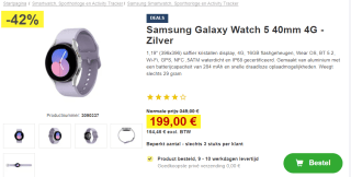 Samsung Galaxy Watch5, 40mm, Bluetooth + 4G Zilver (Paars) voor €199 bij Proshop