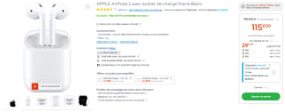 APPLE AirPods 2 avec boitier de charge filaire Blanc à 115€