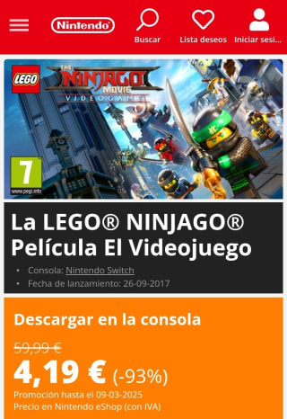 La Lego Ninjago Película El Videojuego Nintendo Switch por 4,19€.