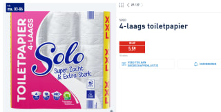 18 rollen SOLO 4-laags toiletpapier voor €5,59 bij de Aldi