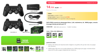 Consola videojuegos Retro, 2,4G, inalámbrica, 4k, con 10.000 juegos por 14,15€