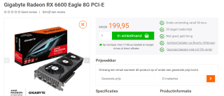 Gigabyte Radeon RX 6600 EAGLE 8G Videokaart voor €199,95 bij Yorcom
