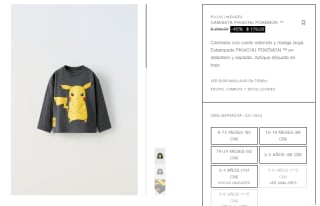 Camiseta Pikachu Pokémon por $179 en Zara