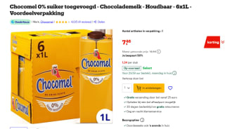 Chocomel 0% suiker 1L 6-pack voor €7,46 bij Bol