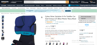 Siège bébé - Cybex Ifix groupe 2/3, Navy Blue à 119€