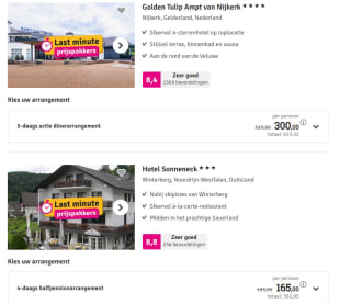 Tot 40% korting op hotels en vakantieparken tijdens de Last-minute Prijspakkers Hotels bij Voordeeluitjes